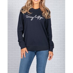 Tommy Hilfiger Kadın Taş Detaylı Lacivert Sweatshirt WW0WW28365